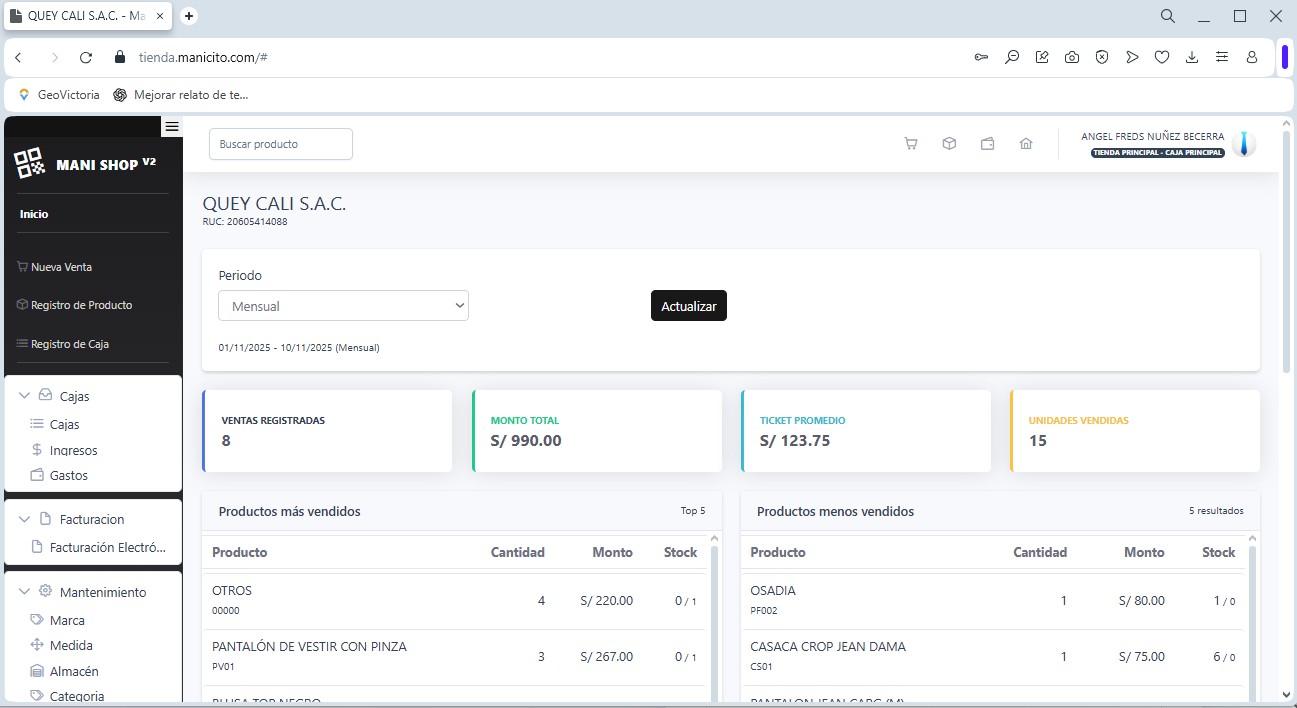 Pantallazo de la aplicación Manishop
